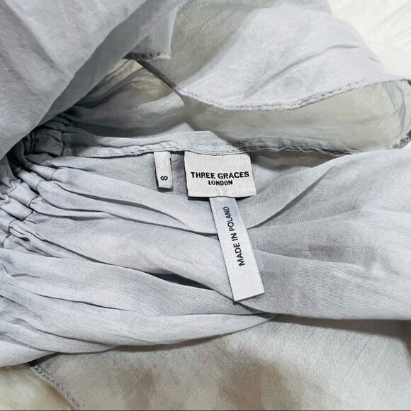 THREE GRACES Lace Up Flowy Babydoll Top Size 8 in Light Gray NWOT - Picture 8 of 8